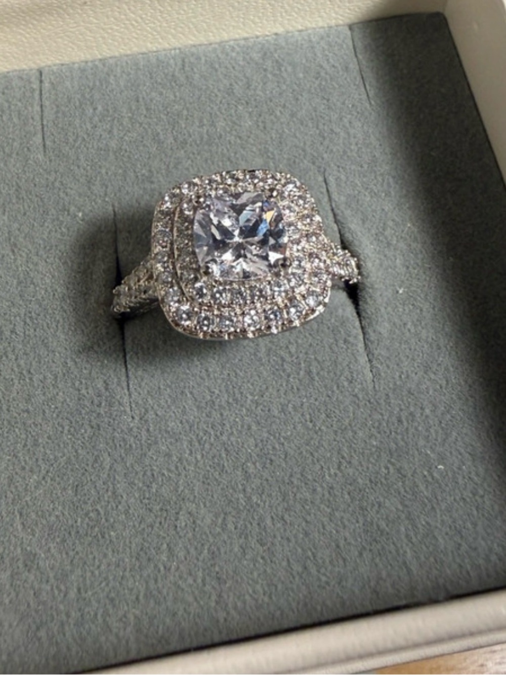 Elegant Double Halo White Cubic Zirconia Engagement Ring - Sterling silver